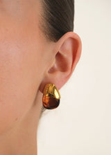 Gold Brown Marble Teardrop Earrings