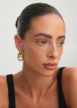 Gold Double Oval Hoop Drop Earrings