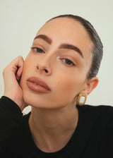 Gold White Stone Square Stud Earrings
