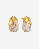 Gold Marbled Drop Earrings with Ivory Stone