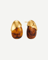 Gold Brown Marble Teardrop Earrings