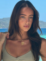 Gold Sunburst Pendant Choker Necklace