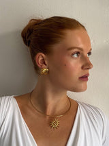 Gold Sunburst Pendant Necklace with Spiral Sun Charm