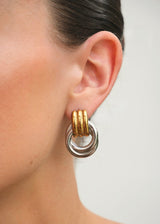 Gold Textured Double Hoop Drop Earrings