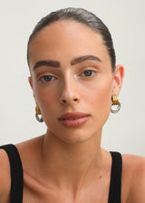 Gold Textured Double Hoop Drop Earrings