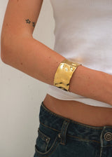 Gold Hammered Wide Cuff Bangle Bracelet