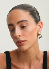Gold Textured Double Hoop Drop Earrings