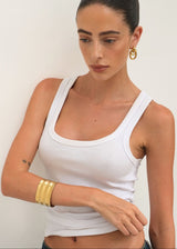 Gold Wide Ribbed Open Cuff Bangle Bracelet