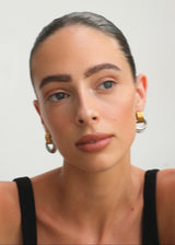 Gold Textured Double Hoop Drop Earrings