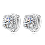 Silver-Tone Halo Crystal Huggie Earrings