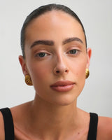Gold Sculptural Shell Stud Earrings with Layered Ridges