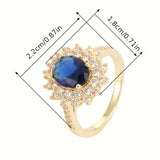 Silver-Tone Blue Pear Crystal Halo Ring