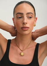 Gold Sun Pendant Necklace with Twisted Rope Chain