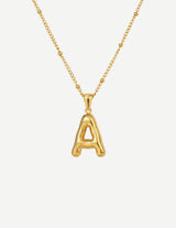 Gold Bubble Letter Initial Pendant Necklace