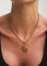 Gold Sun Pendant Necklace with Twisted Rope Chain