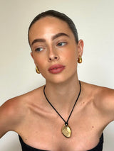 Gold Teardrop Pendant Necklace with Black Cord