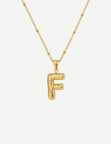Gold Bubble Letter Initial Pendant Necklace