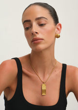 Gold Textured Rectangular Bar Pendant Necklace