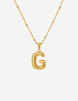 Gold Bubble Letter Initial Pendant Necklace