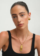 Gold Rectangular Pendant Necklace with Textured Detail