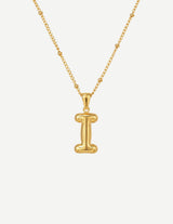 Gold Bubble Letter Initial Pendant Necklace