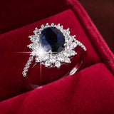 Silver-Tone Blue Pear Crystal Halo Ring