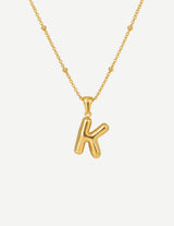Gold Bubble Letter Initial Pendant Necklace