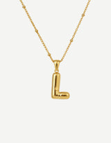 Gold Bubble Letter Initial Pendant Necklace