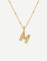 Gold Bubble Letter Initial Pendant Necklace