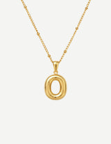 Gold Bubble Letter Initial Pendant Necklace