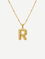 Gold Bubble Letter Initial Pendant Necklace