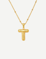 Gold Bubble Letter Initial Pendant Necklace