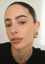 Gold Geometric Square Stud Earrings with Diagonal Ribbed Texture