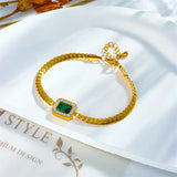 Gold-Tone Green Crystal Chain Bracelet