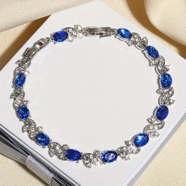 Silver-Tone Blue Crystal Tennis Bracelet