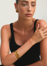 Gold Textured Coin Open Cuff Bangle Bracelet