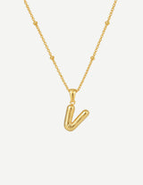 Gold Bubble Letter Initial Pendant Necklace