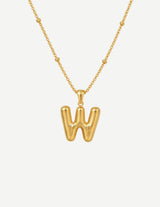 Gold Bubble Letter Initial Pendant Necklace