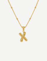 Gold Bubble Letter Initial Pendant Necklace