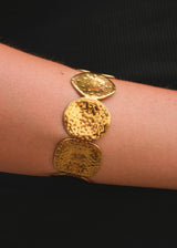 Gold Textured Coin Open Cuff Bangle Bracelet