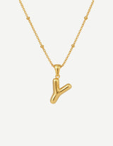Gold Bubble Letter Initial Pendant Necklace
