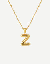Gold Bubble Letter Initial Pendant Necklace