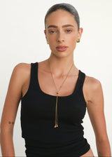 Gold Adjustable Lariat Y Necklace with Teardrop Charms