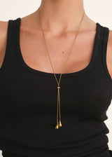 Gold Adjustable Lariat Y Necklace with Teardrop Charms