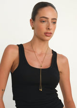 Gold Adjustable Lariat Y Necklace with Teardrop Charms