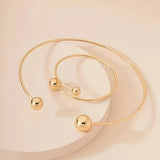 Gold-Tone Ball Choker and Bangle Set