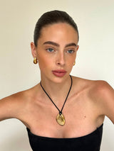 Gold Teardrop Pendant Necklace with Black Cord