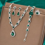Silver-Tone Green Crystal Jewellery Set