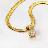 Gold-Tone Herringbone Crystal Pendant Necklace