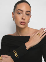 Gold Sculptural Wave Open Cuff Bangle Bracelet